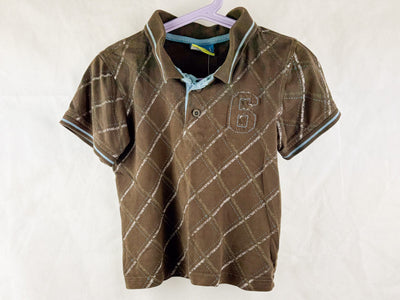 T-Shirt Braun, weiße Streifen - 104