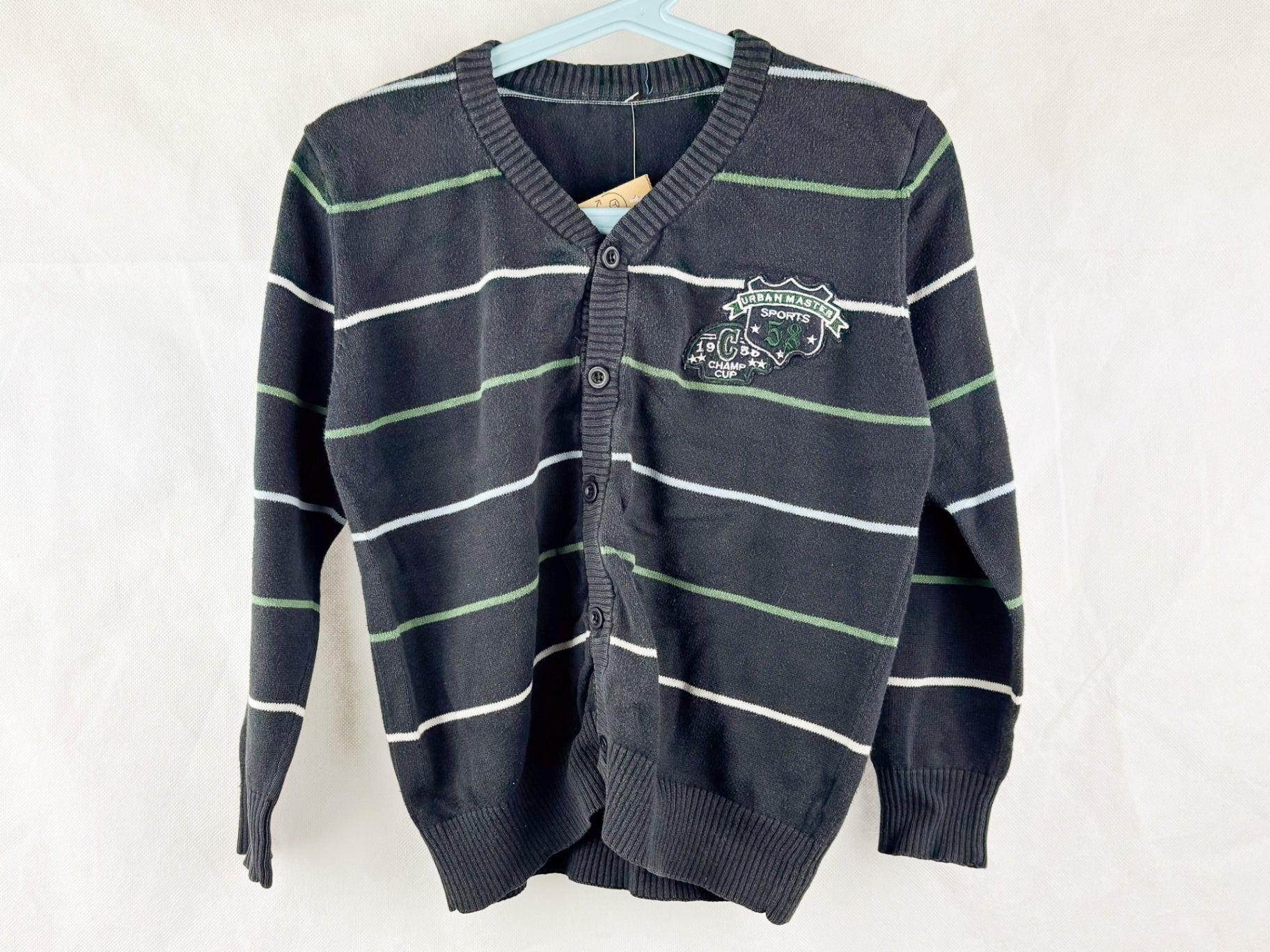 Pullover Blau mit Grün und Weißen Streifen - 116