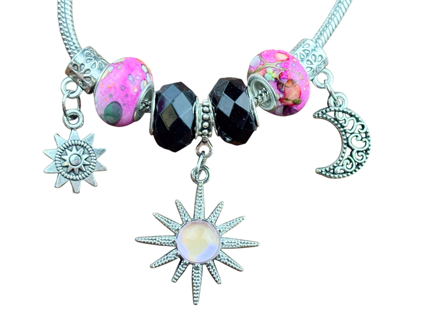 Armband Rosa/Schwarz Sonne und Mond