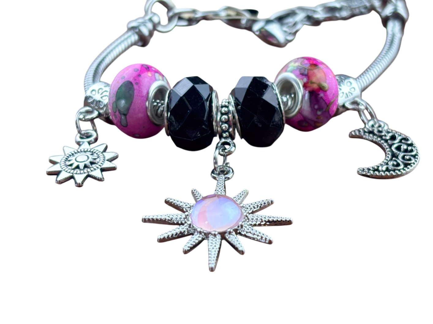 Armband Rosa/Schwarz Sonne und Mond