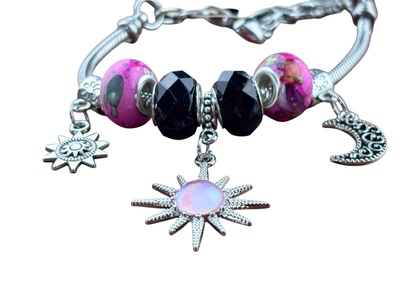 Armband Rosa/Schwarz Sonne und Mond