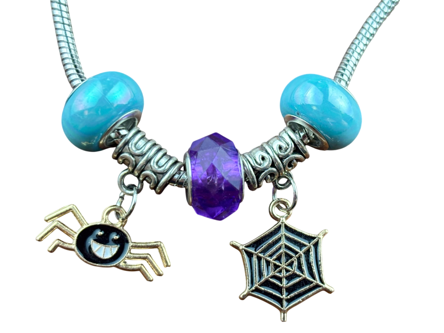 Armband Blau/Lila Spinne und Spinnen netz