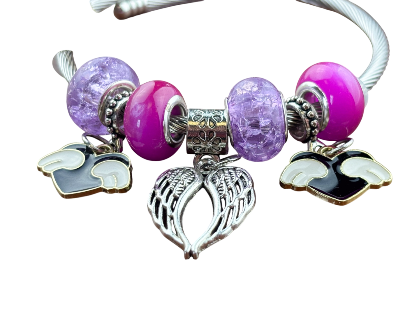 Armband Pink/ Lila/ Herz schwarz Flügel