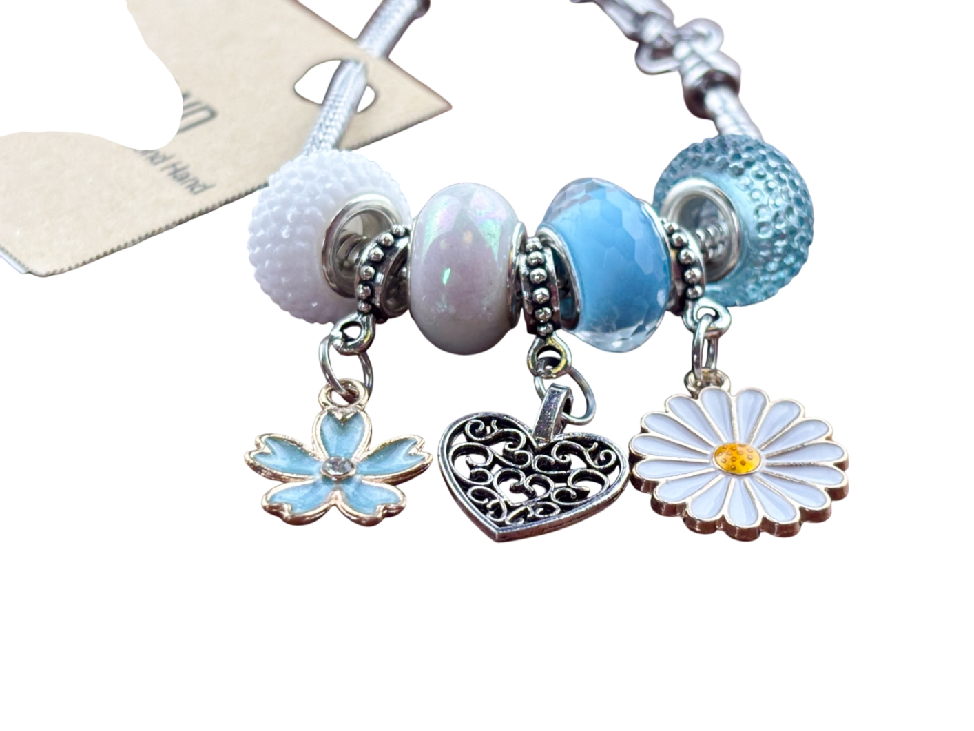Armband Blau/Weiß Blume Weiß und Blau Herz