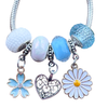 Armband Blau/Weiß Blume Weiß und Blau Herz