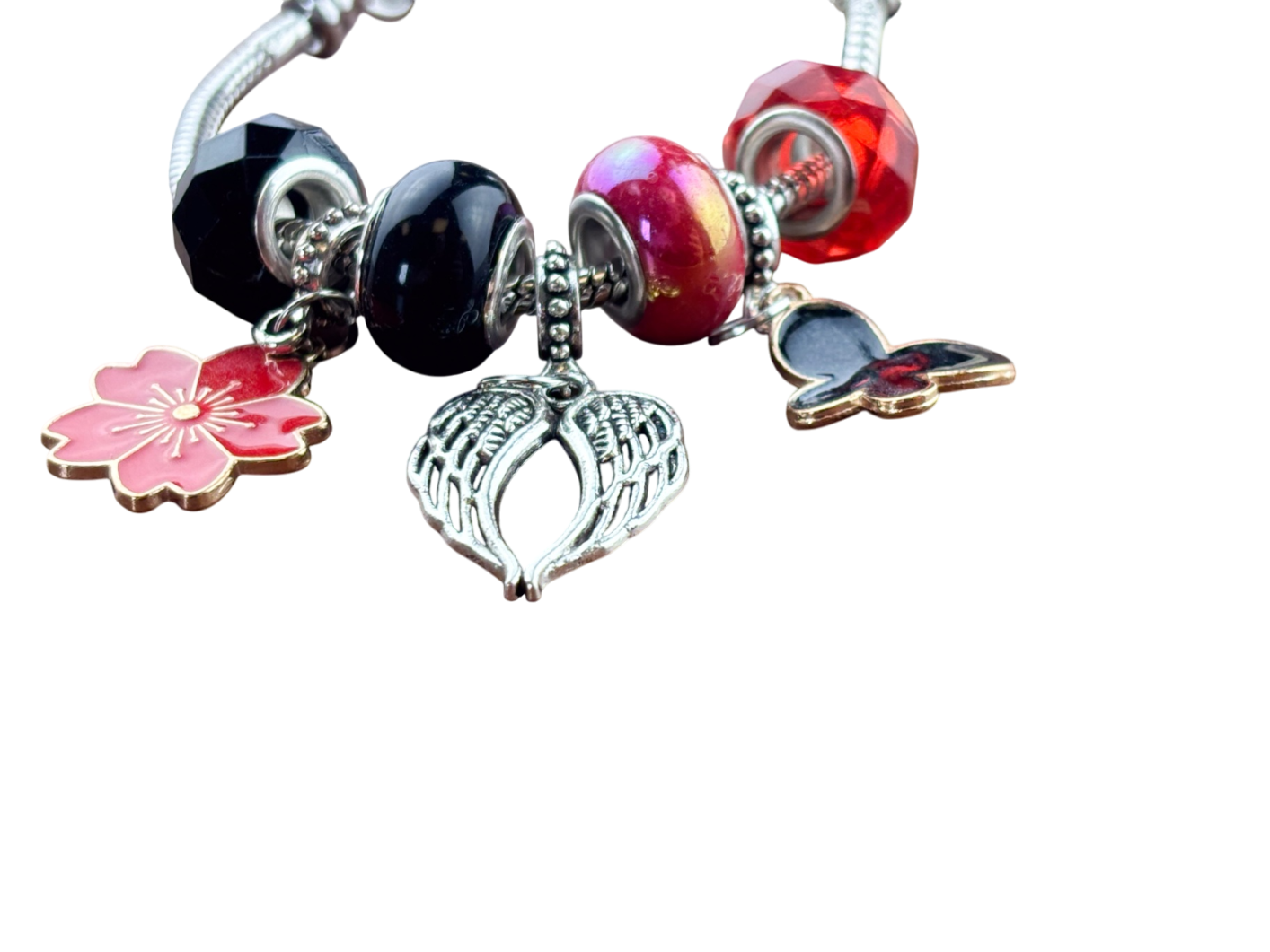 Armband Rot/Schwarz Schmetterling schwarz rote Blume Engelsflügel
