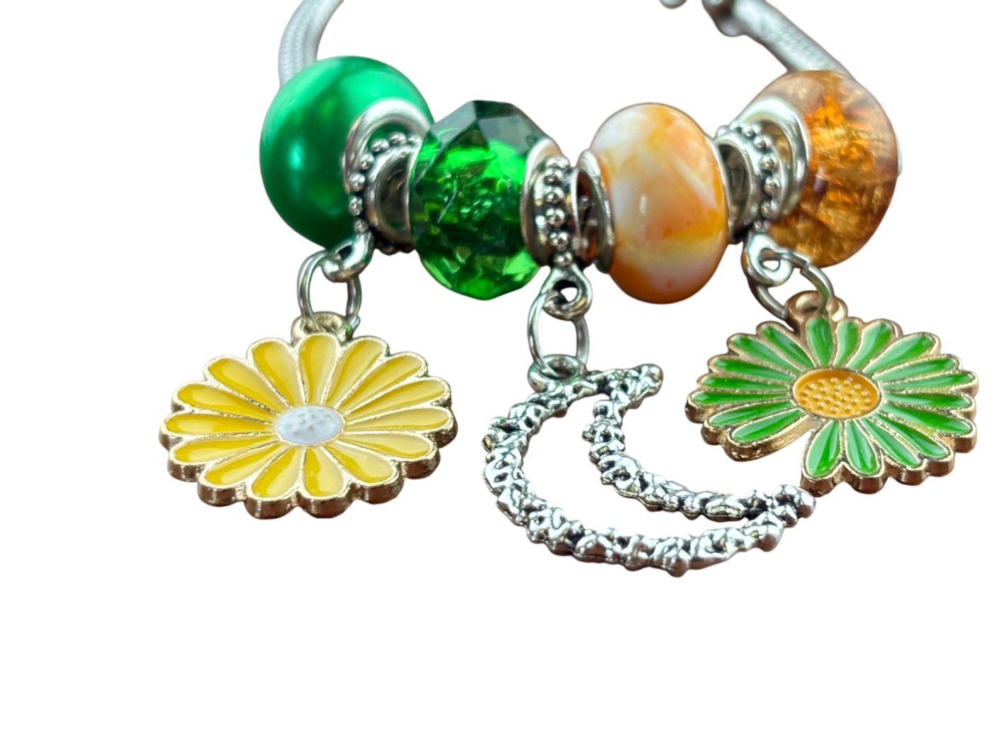 Armband Grün/Orange Blume Gelb/ Grüne Blume Halbmond