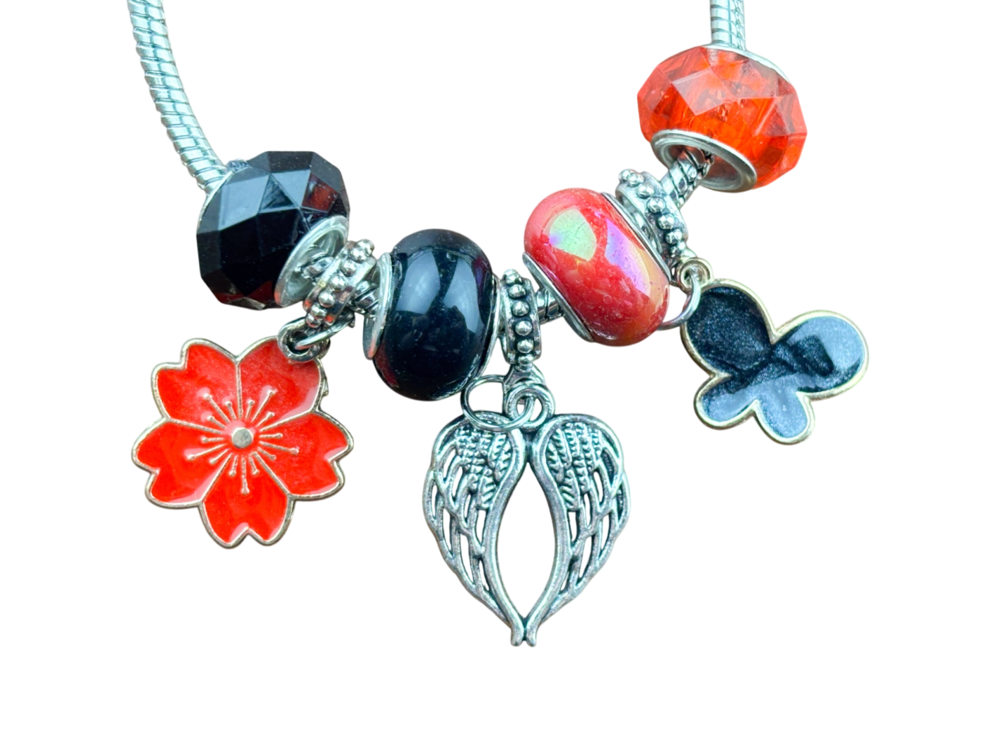 Armband Rot/Schwarz Schmetterling schwarz rote Blume Engelsflügel