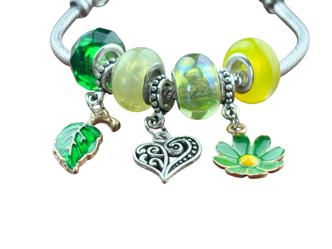 Armband Grün/Gelb Blume grün herz Blatt