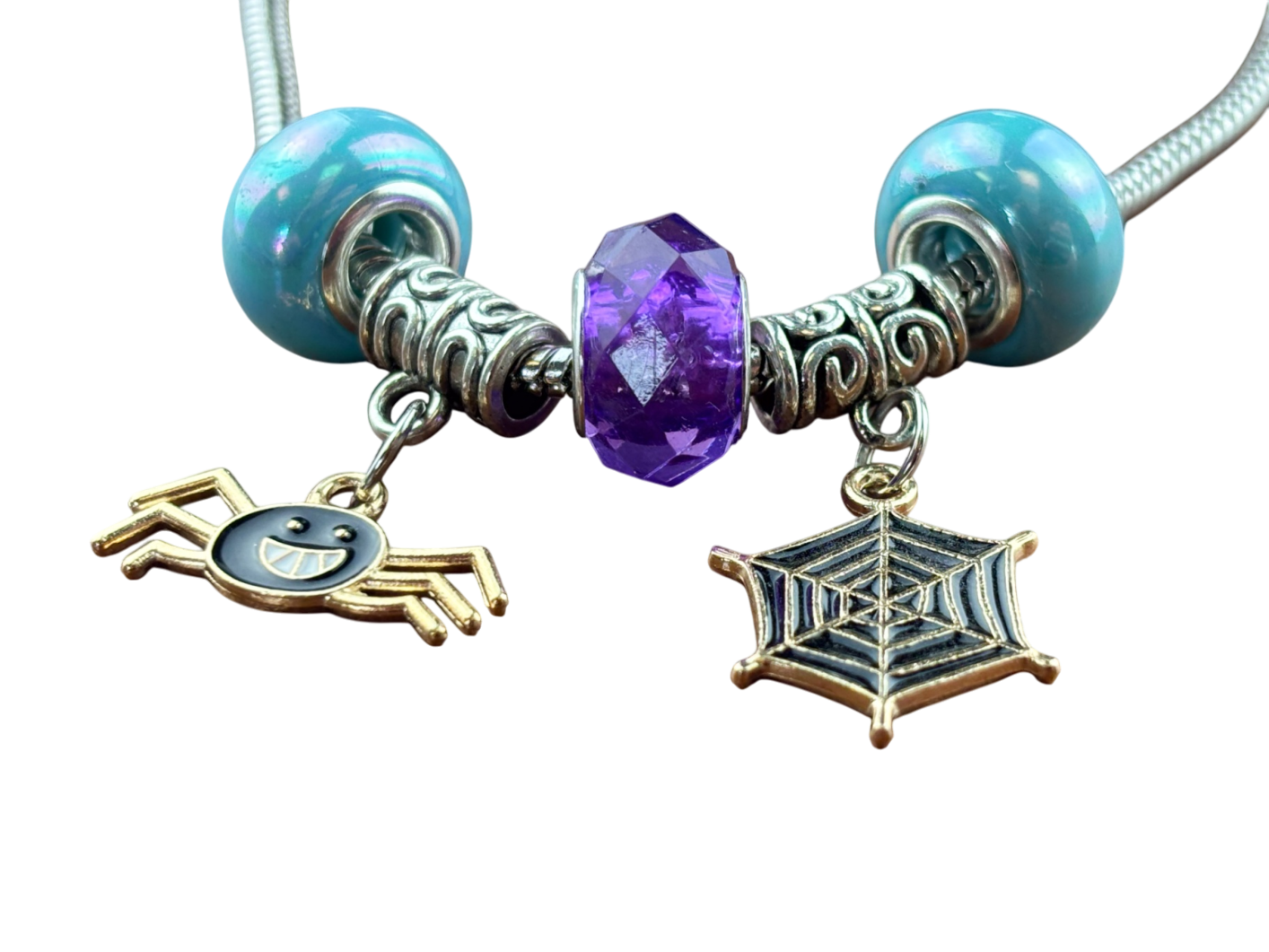 Armband Blau/Lila Spinne und Spinnen netz