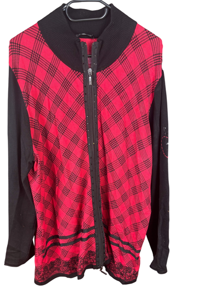 VIA / APPIA Bekleidung, Strickjacke Schwarz/ Rot Kariert - 48, Gut