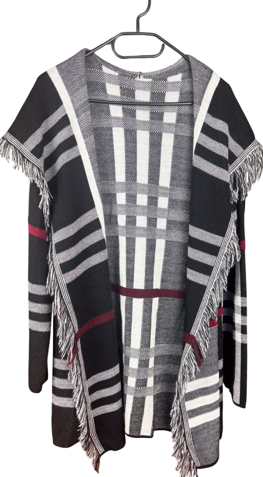Bekleidung, Strickjacke Schwarz/ Rot/ Weiß Kariert - , Sehr gut