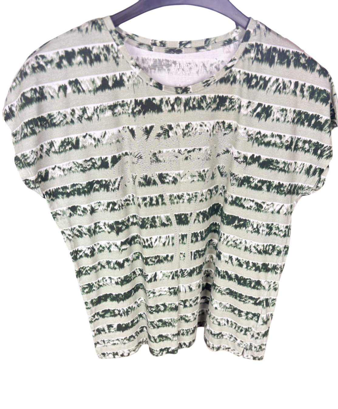 adagio Bekleidung, T-Shirt Grün/ Dunkelgrün gestreift - 44,